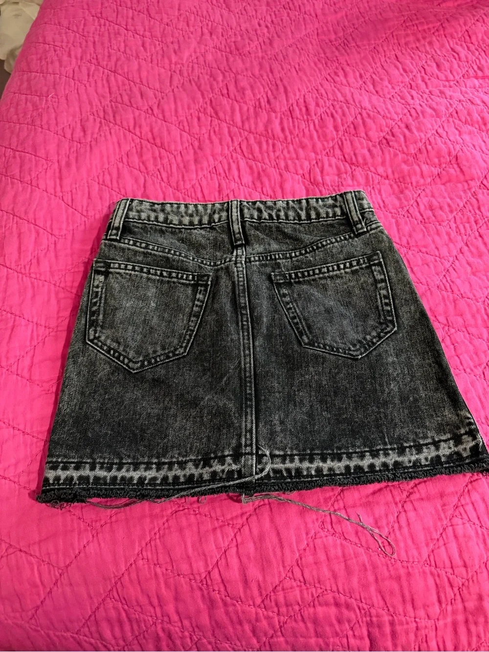 Girls High-Waist Washed Black Denim Mini Skirt